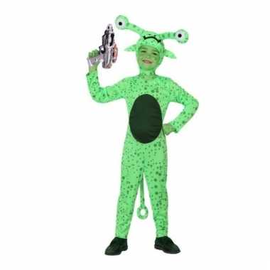 Groen alien carnavalpak met space gun maat 116