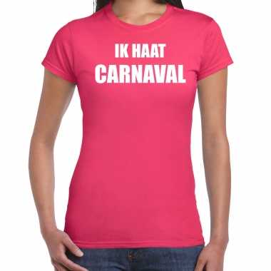 Ik haat carnaval verkleed t shirt / carnavalpak roze voor dames