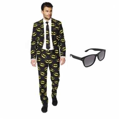 Verkleed batman print heren carnavalpak maat 48 (m) met gratis zonneb