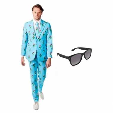 Verkleed tulpen print heren carnavalpak maat 54 (2xl) met gratis zonn