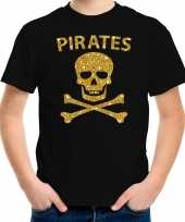 Gouden glitter carnavalpak piraten shirt zwart kids