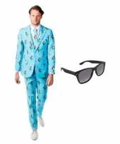 Verkleed tulpen print heren carnavalpak maat 50 l met gratis zonnebril